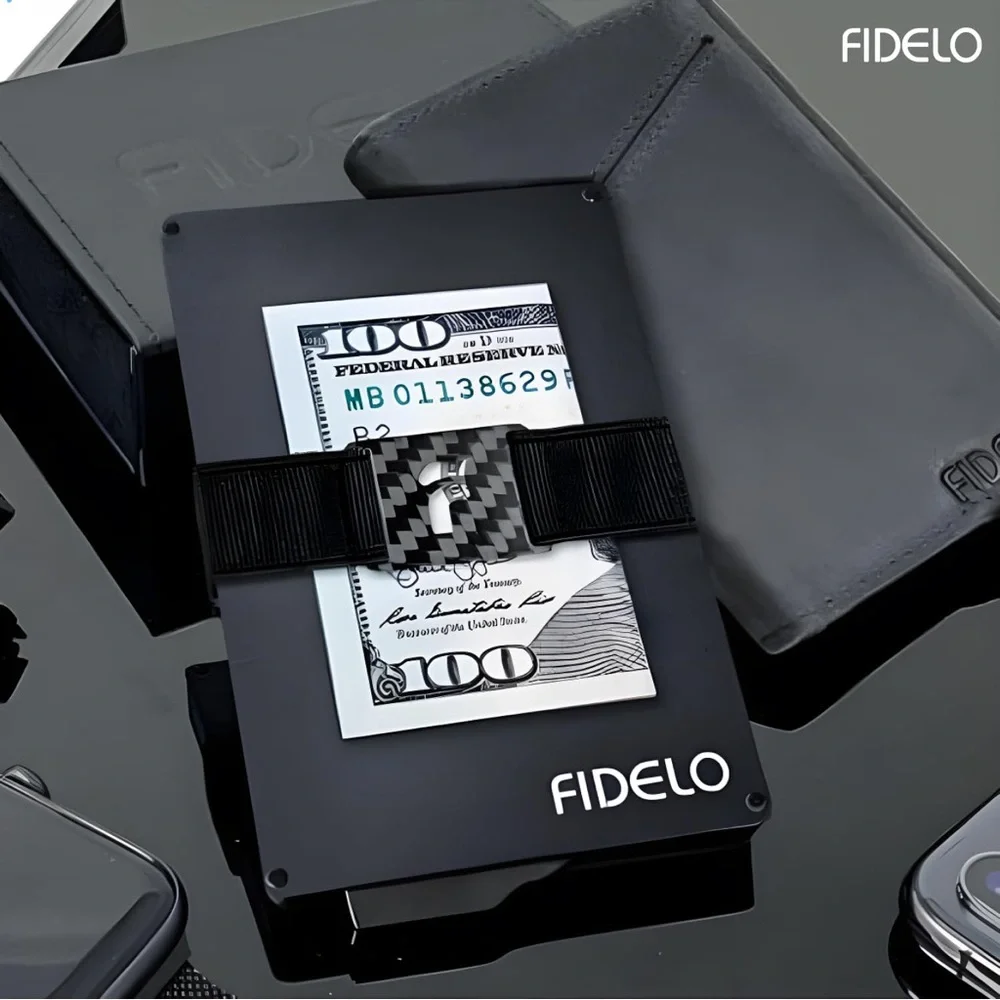 Fidelo Ultra Slim Hybrid Wallet for Men Black Leather Wallet card holder NWT